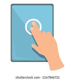 Pantalla táctil vectorial de dibujos animados. Teléfono de mano. aplicación móvil