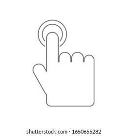 touch screen icon. hand finger outline press circle button symbol isolated on grey background for website, banner or app design. vector illustration 