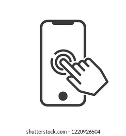 Touch screen icon hand touching smartphone vector 