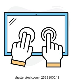 Touch Screen Icon. Illustrates a finger touching a digital screen, symbolizing interactive display technology.