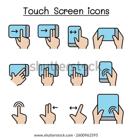 Touch screen icon set in colorline style in colorline style