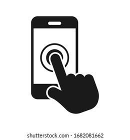 Touch screen icon, Smartphone with hand vector illustration color editable