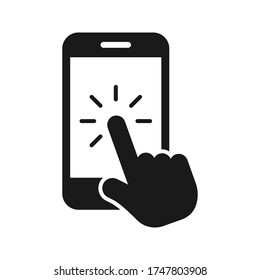 Touch screen icon, Smartphone with hand vector illustration color editable