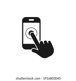 Touch screen icon, Smartphone with hand vector illustration color editable. Vector illustration isolated on a blank background that can be edited and replaced with color. Perfect for labels on phone.