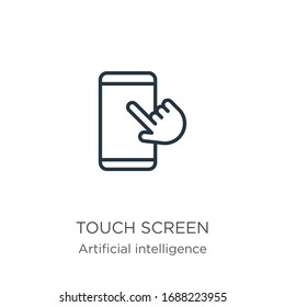 Touch screen icon. Thin linear touch screen outline icon isolated on white background from augmented reality collection. Line vector sign, symbol for web and mobile