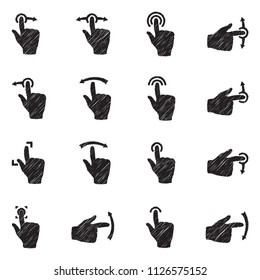 Touch Screen Icons. Black Scribble Design. Vector Illustration.