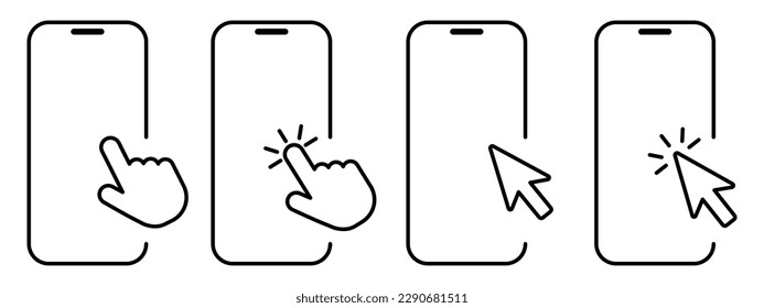 Tippen Sie auf Bildschirmsymbole. Klicken Sie auf das Smartphone. Vektorgrafik EPS10