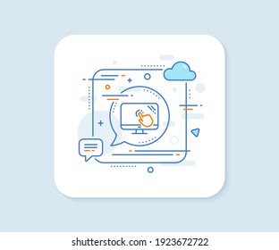 Icono de la línea de la pantalla táctil. Botón de vector cuadrado abstracto. Signo de prueba del test en línea. Icono de la línea de la pantalla táctil. Concepto de burbuja de discursos. Vector