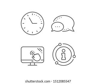 Touch screen line icon. Chat bubble, info sign elements. Online quiz test sign. Linear touch screen outline icon. Information bubble. Vector