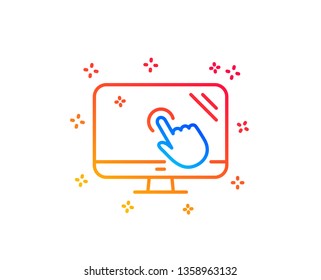 Touch screen line icon. Online quiz test sign. Gradient design elements. Linear touch screen icon. Random shapes. Vector