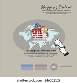 Touch screen mobile phone to display shopping Design concept  and e-commerce 