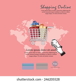 Touch screen mobile phone to display shopping Design concept  and e-commerce 
