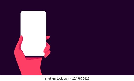 Touch Screen Handy, in der Hand auf dunklem Hintergrund. Vektorillustration.