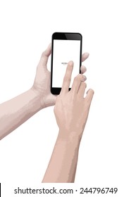 Touch screen mobile phone in hand. Vector illustration.