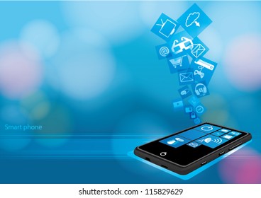 Touch screen mobile phone with streaming icons