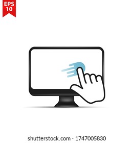 Touch screen monitor icon. Hand pointer symbol.