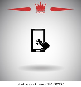 Touch screen monitor icon. Hand pointer symbol.