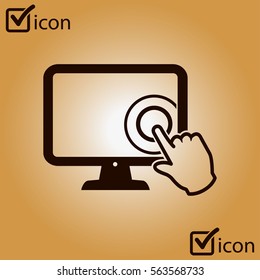 Touch screen monitor icon. Hand pointer sign.