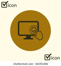 Touch screen monitor icon. Hand pointer sign.