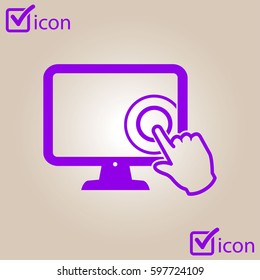 Touch screen monitor icon. Hand pointer sign.