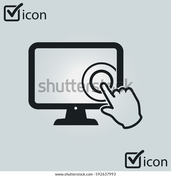 Touch screen\
monitor icon. Hand pointer\
sign.
