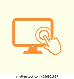 Touch screen monitor icon.Hand pointer symbol.