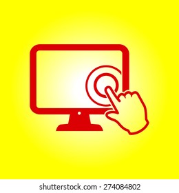 Touch screen monitor icon.Hand pointer symbol.