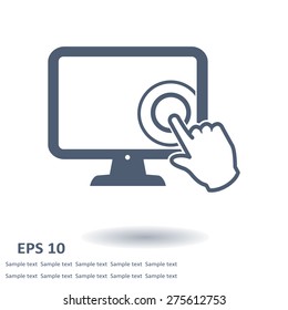 Touch screen monitor icon.Hand pointer symbol.