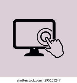 Touch screen monitor icon.Hand pointer symbol.