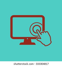 Touch screen monitor icon.Hand pointer symbol.
