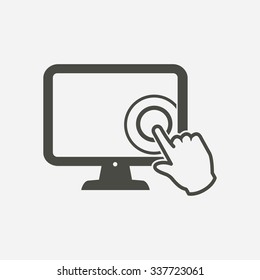 Touch screen monitor icon.Hand pointer symbol.