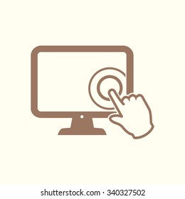 Touch screen monitor icon.Hand pointer symbol.