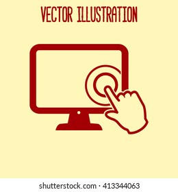 Touch screen monitor icon.Hand pointer symbol.