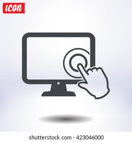 Touch screen monitor icon.Hand pointer symbol.