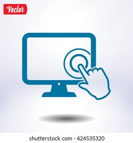 Touch screen monitor icon.Hand pointer symbol.