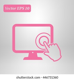 Touch screen monitor icon.Hand pointer symbol.