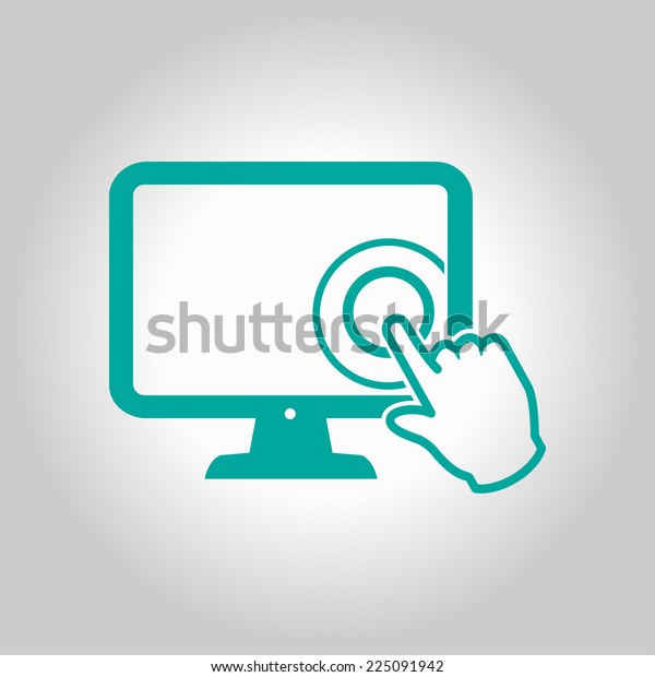 Touch screen\
monitor icon.Hand pointer\
symbol.