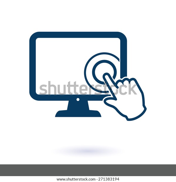 Touch screen\
monitor icon.Hand pointer\
symbol.