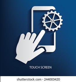 Touch screen on blue background, clean vector
