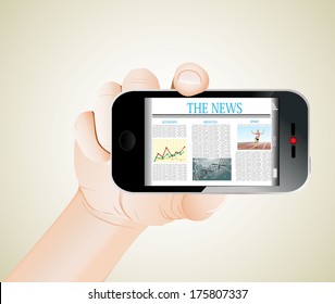 touch screen on smartphone with business news. 