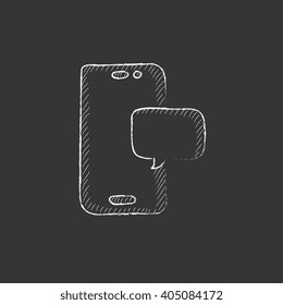 Touch screen phone with message. Drawn in chalk icon.
