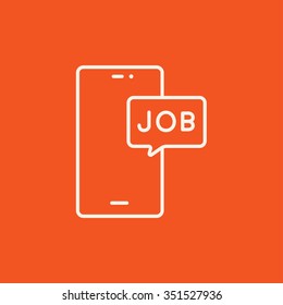 Touch screen phone with message line icon for web, mobile and infographics. Vector white icon isolated on red background.