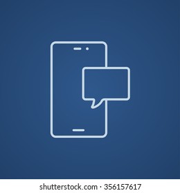 Touch screen phone with message line icon for web, mobile and infographics. Vector light blue icon isolated on blue background.