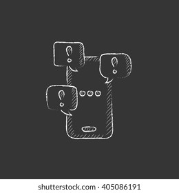Touch screen phone with messages. Drawn in chalk icon.