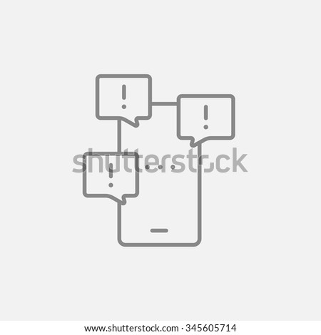 Touch screen phone with messages line icon for web, mobile and infographics. Vector dark grey icon isolated on light grey background.
