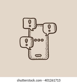 Touch screen phone with messages sketch icon.