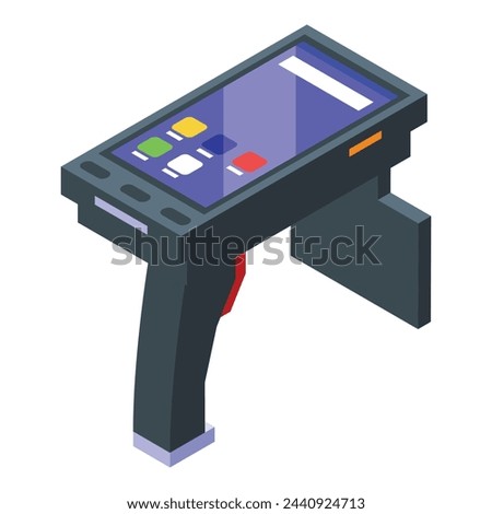 Touch screen rfid scanner icon isometric vector. City security. Shop smart wireless