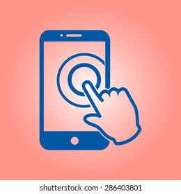 Touch screen smart phone sign icon. Hand pointer symbol. Flat design style. Vector EPS 10.