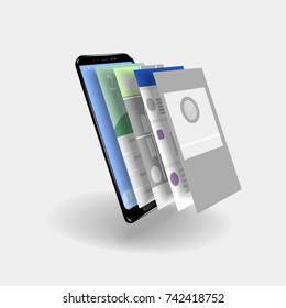 Touch screen smartphone with the app pages.