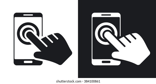 Touch screen smartphone icon, vector. Two-tone version on black and white background